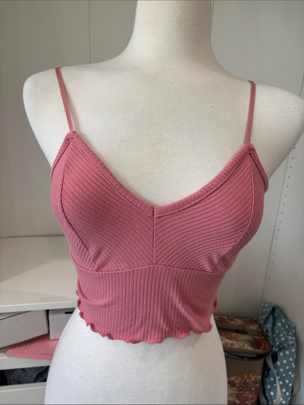 Bozzolo Pink Ribbed Cropped Cami Tank